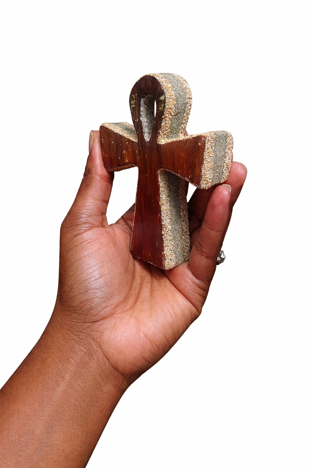✨ Ankh of Life – Handcrafted Sand & Wood Sculpture
