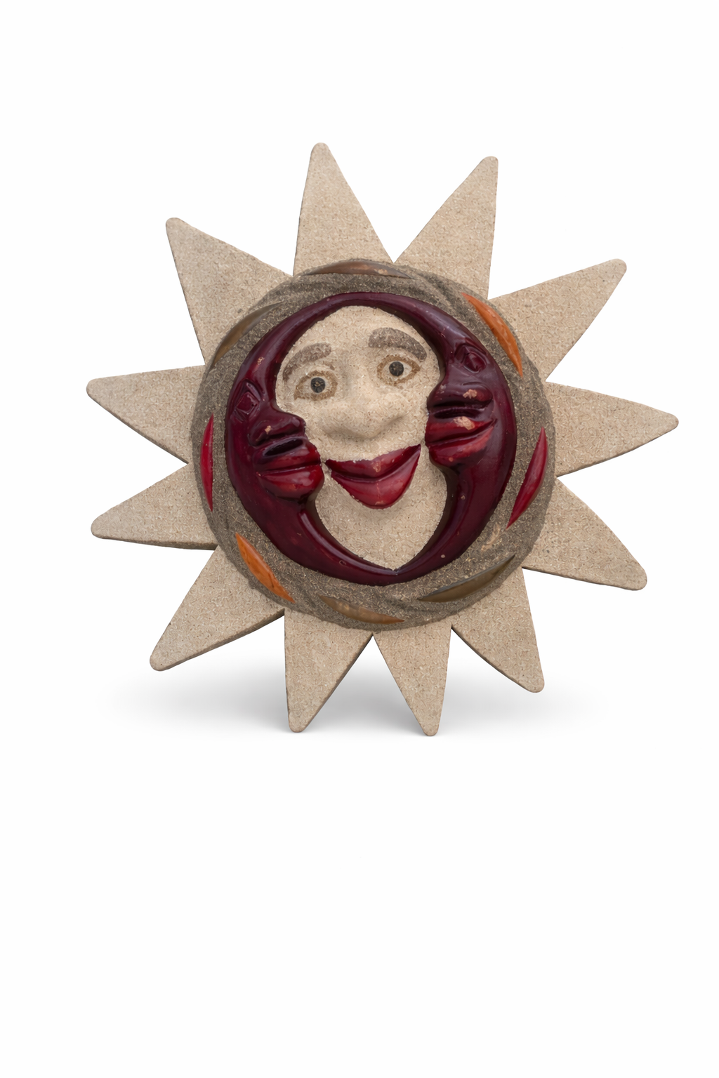 Caribbean Sun and Moon Face Wall Art – Handmade Sand-Textured Décor