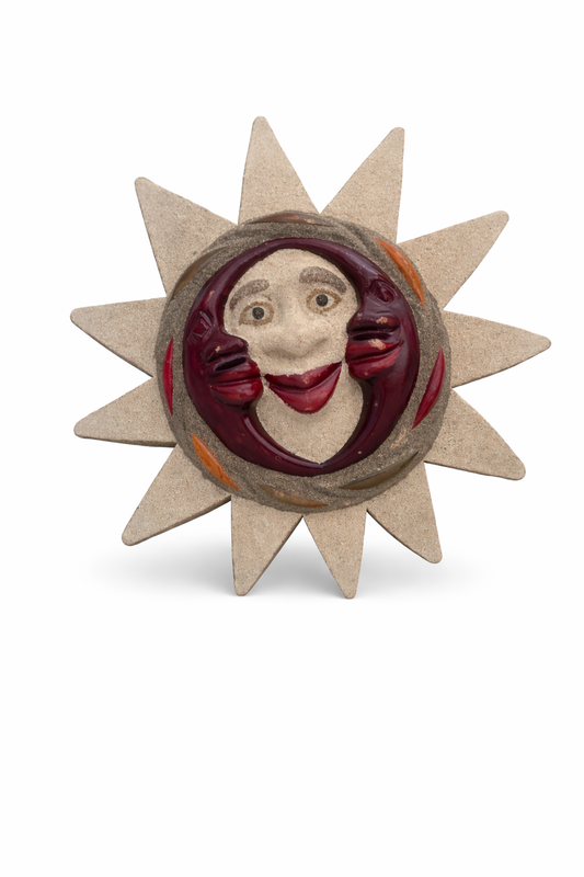 Caribbean Sun and Moon Face Wall Art – Handmade Sand-Textured Décor