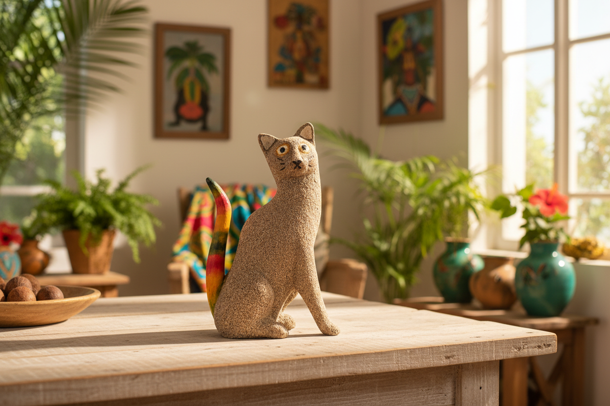 🐾 Irie Sand Cat – Handcrafted Caribbean Accent Sculpture
