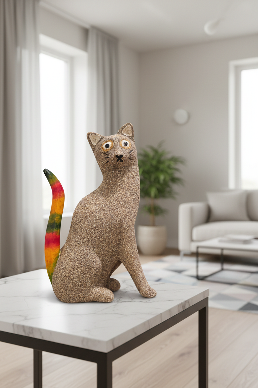 🐾 Irie Sand Cat – Handcrafted Caribbean Accent Sculpture