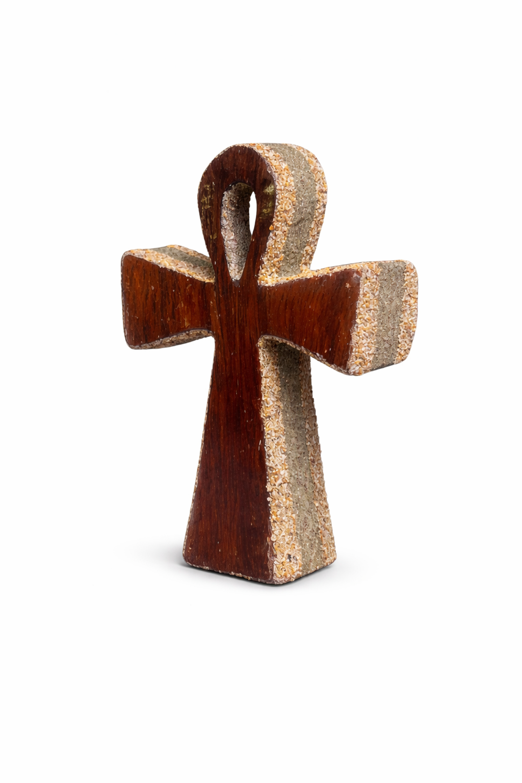✨ Ankh of Life – Handcrafted Sand & Wood Sculpture